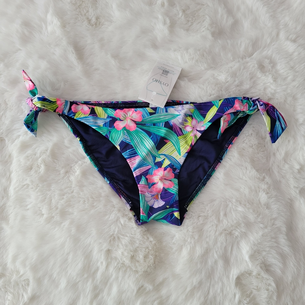 🏝OYSHO FLORAL BIKINI SWIM BRAZILIAN SIDE TIES BOTTOM SIZE S